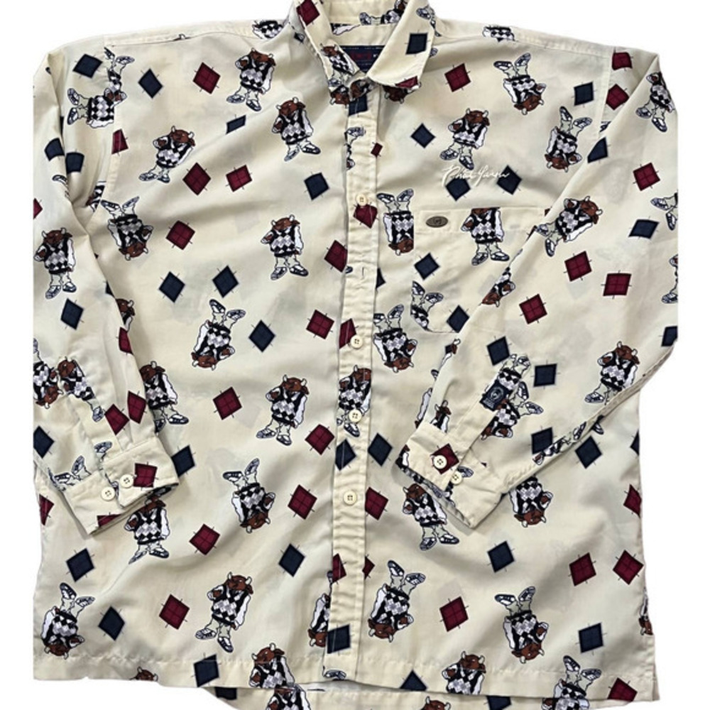 Phat Farm Yellow with Bulls Button Front Long‎ Sleeve Mens Shirt 2XL